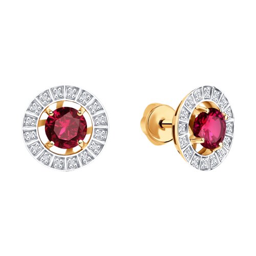 Cercei Pusete din aur roșu cu pietre Diamant, Rubin