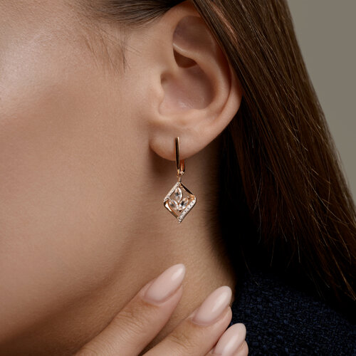 Cercei Suspendați din aur roșu cu pietre Cubic Zirconia Incolor, Cristal de munte