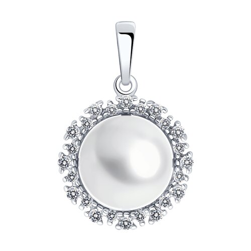 Pandantiv din argint  cu pietre Cubic Zirconia Incolor, Perla Albă