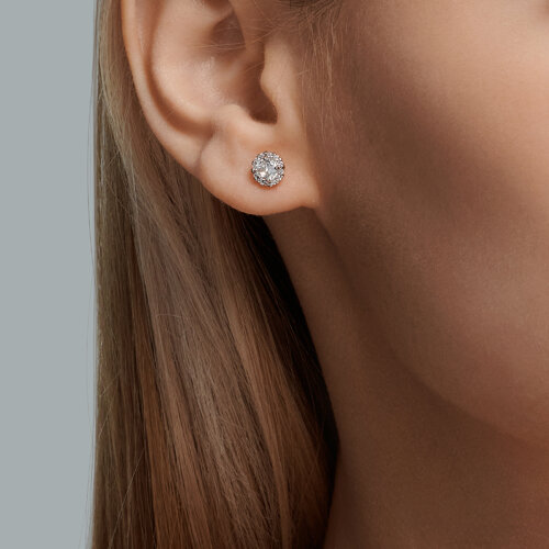 Cercei Pusete din aur roșu cu pietre Cubic Zirconia Incolor