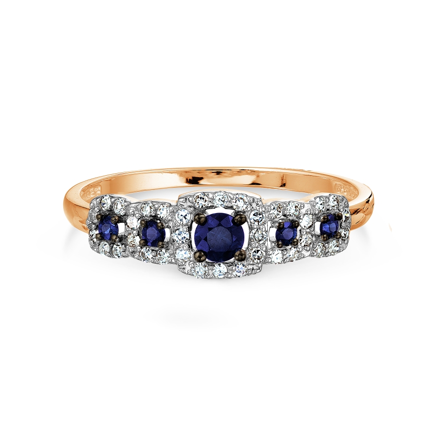 Inel din aur roșu cu pietre Diamant, Safir
