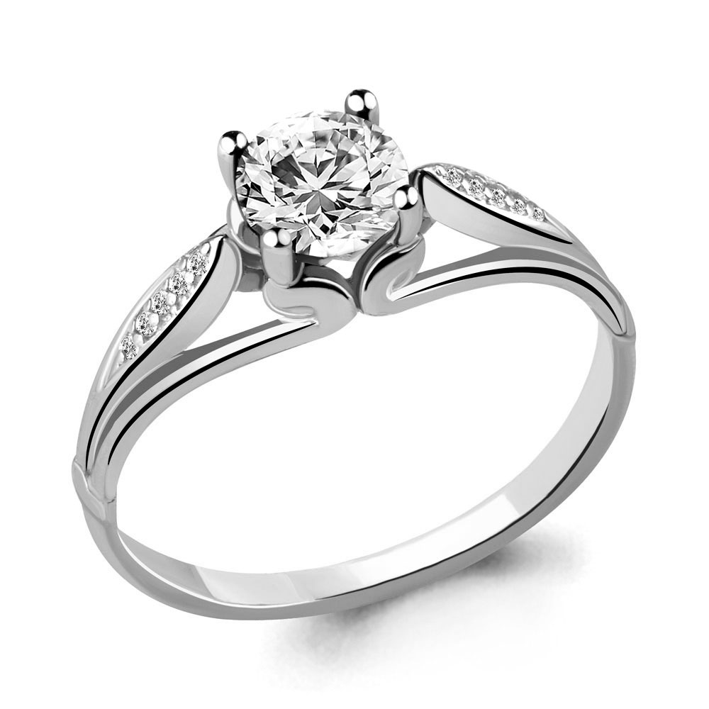 Кольцо из белого золота с камнями Фианит, Swarovski