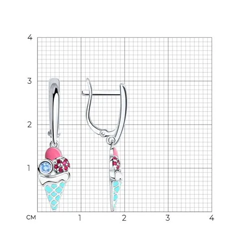 Cercei Suspendați din argint cu Cubic Zirconia Albastru, Corindon (rubin) și Emailare