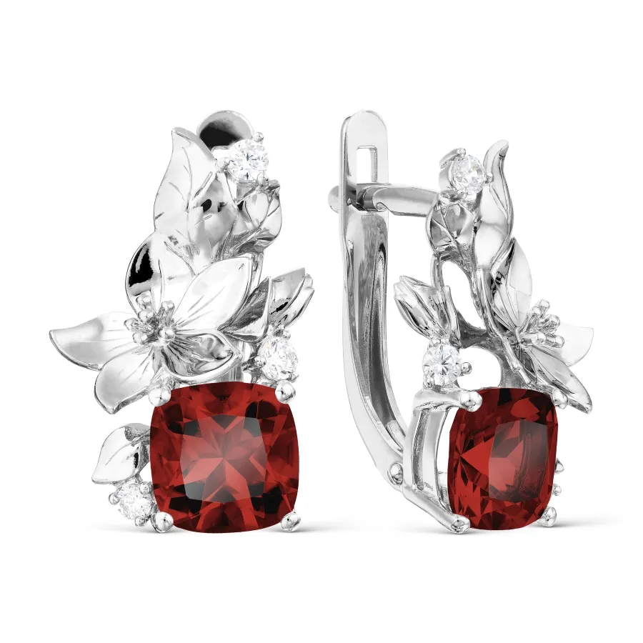 Cercei din aur alb cu Cubic Zirconia Incolor, Granat