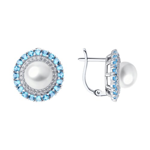 Cercei din aur alb cu pietre Cubic Zirconia Incolor, Topaz Swiss și Perla Albă