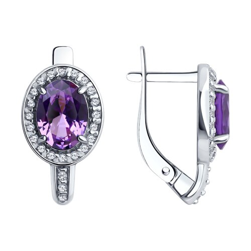 Cercei din argint  cu pietre Cubic Zirconia Incolor, Ametist sital