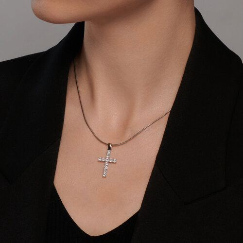 Cruce din aur alb cu pietre Cubic Zirconia Incolor