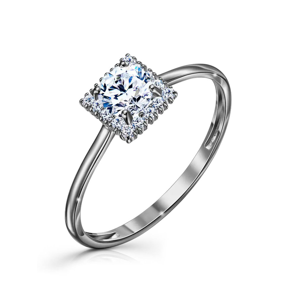 Inel din aur alb cu pietre Cubic Zirconia Incolor