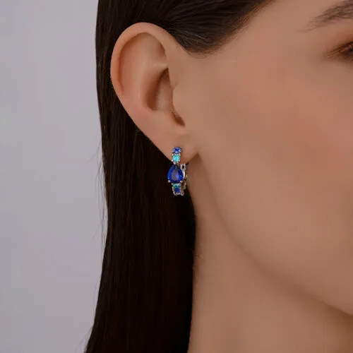Серьги Конго из серебра с камнями Фианит Разноцветный