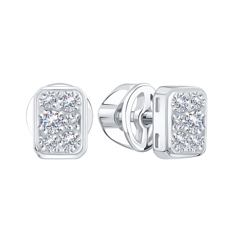 Серьги Пусеты из белого золота с камнями Бриллиант