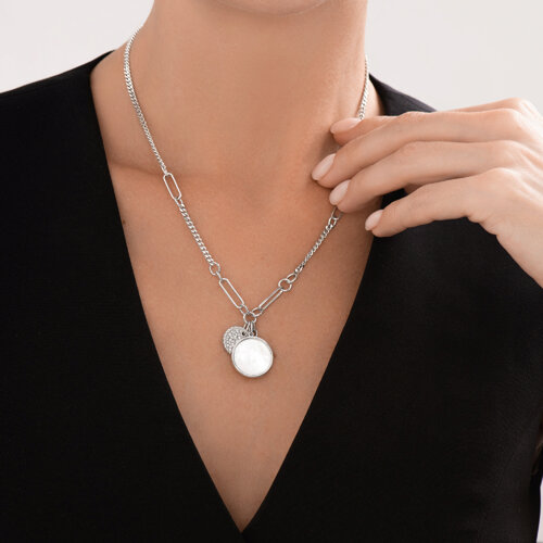 Colier din argint  cu pietre Cubic Zirconia Incolor, Sidef Alb
