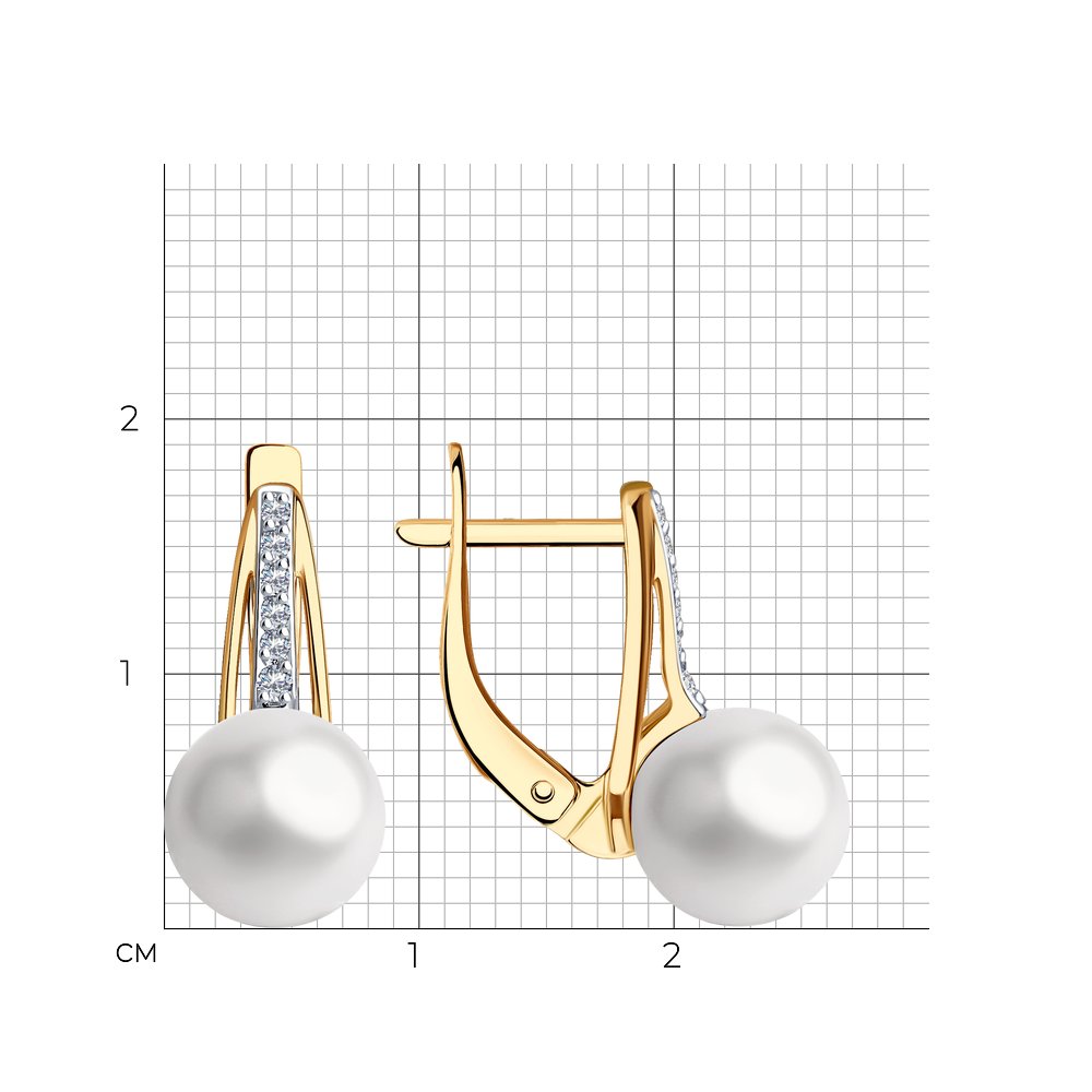 Cercei din aur roșu cu pietre Cubic Zirconia Incolor, Perla Albă