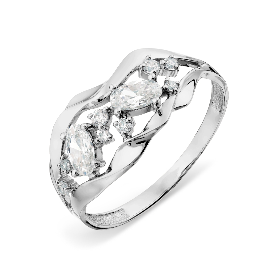 Inel din aur alb cu pietre Cubic Zirconia Incolor