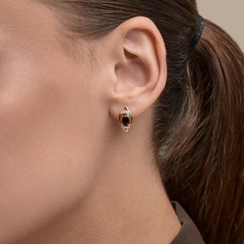 Серьги из красного золота с камнями Фианит, Гранат