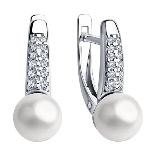 Cercei din argint cu Cubic Zirconia Incolor, Perla Imit.