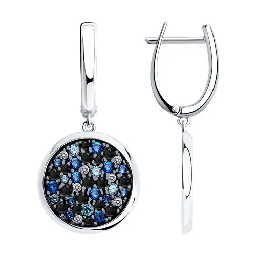 Cercei Suspendați din argint cu Cubic Zirconia Incolor, Cubic Zirconia Albastru și Cubic Zirconia Albastru Safir