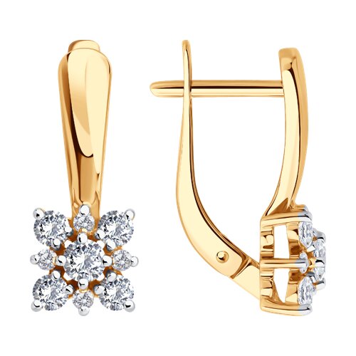 Серьги из красного золота с камнями Фианит