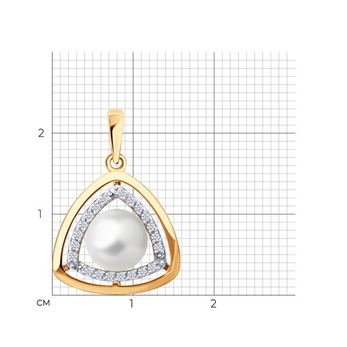 Pandantiv din aur roșu cu pietre Cubic Zirconia Incolor, Perla Albă