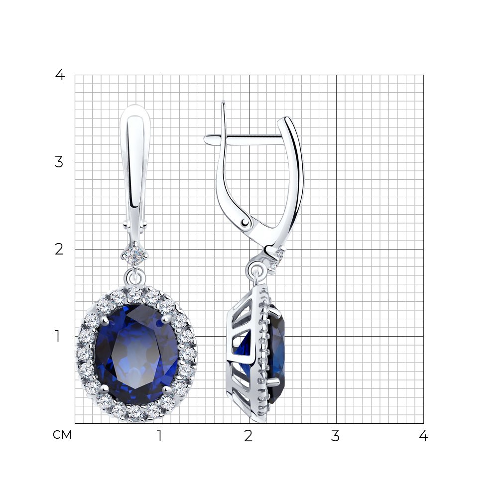 Серьги Длинные из серебра с камнями Фианит, Корунд