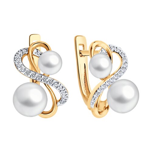 Cercei din aur roșu cu pietre Cubic Zirconia Incolor, Perla Albă