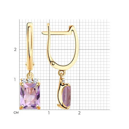 Cercei Suspendați din aur roșu cu Cubic Zirconia Incolor, Ametist
