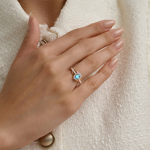 Inel din aur roșu cu pietre Diamant, Topaz Swiss