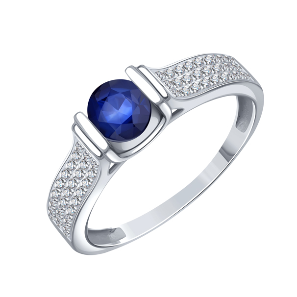 Кольцо из белого золота с камнями Бриллиант, Сапфир
