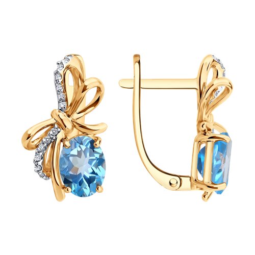 Cercei din aur roșu cu pietre Cubic Zirconia Incolor, Topaz Swiss