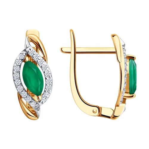 Cercei din aur roșu cu Cubic Zirconia Incolor, Agat verde