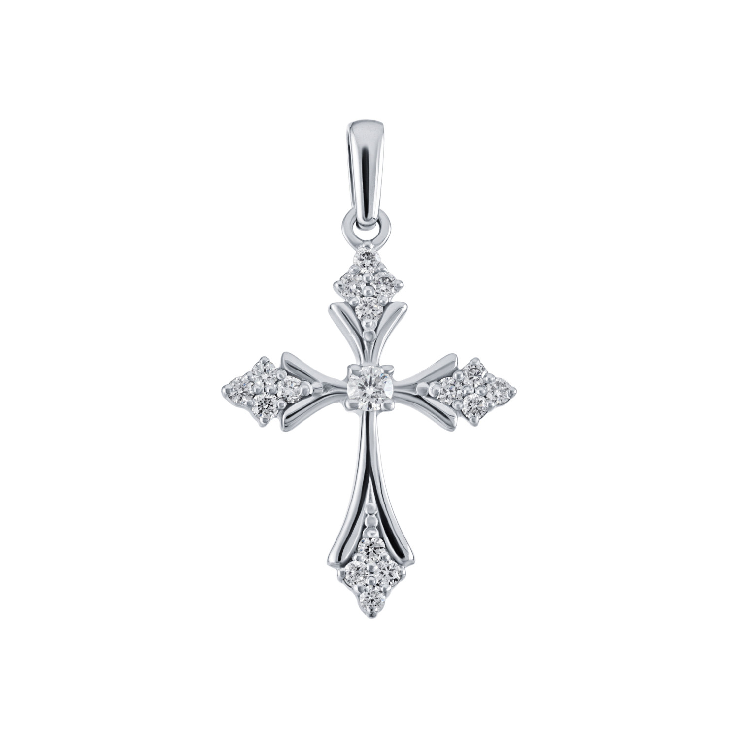 Крестик из белого золота с камнями Бриллиант