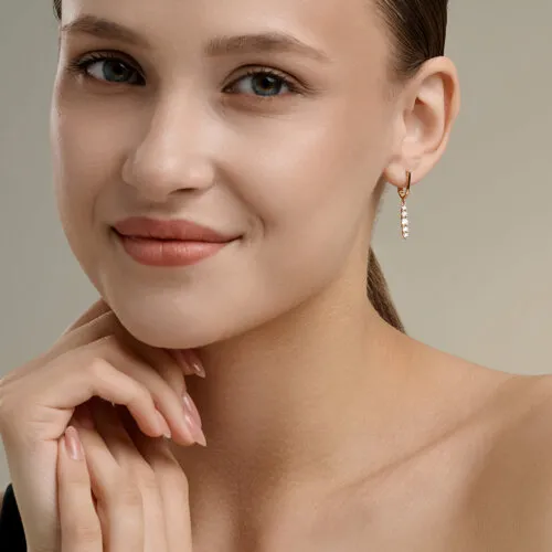 Серьги Длинные из красного золота с камнями Фианит