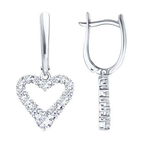 Серьги Длинные из белого золота с камнями Фианит