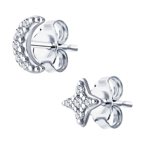 Серьги Пусеты из серебра с камнями Фианит