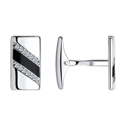 Butoni din argint cu Cubic Zirconia Incolor, Emailare