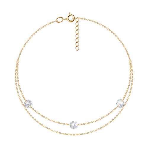 Браслет для ноги из красного золота с камнями Фианит