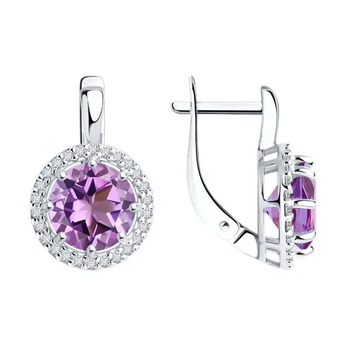 Серьги из серебра с камнями Фианит, Аметист
