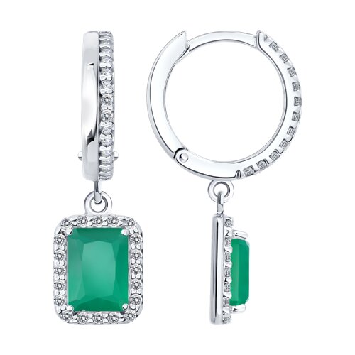 Cercei Creole din argint  cu pietre Cubic Zirconia Incolor, Agat verde