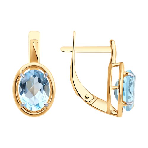 Серьги из красного золота с камнями Топаз голубой