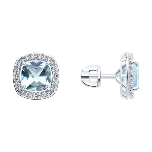 Cercei Pusete din argint  cu pietre Cubic Zirconia Incolor, Topaz albastru