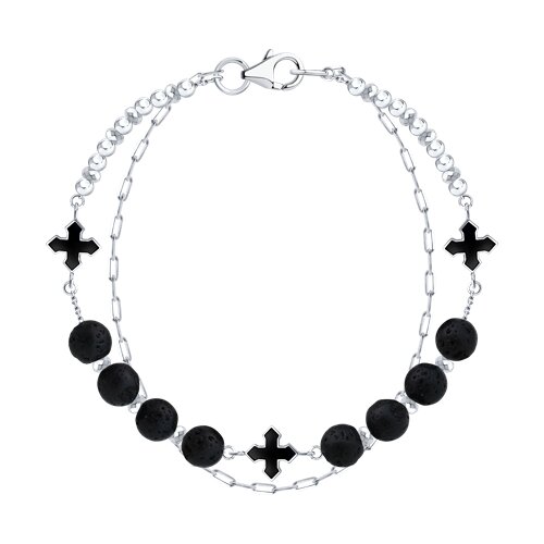 Браслет Крестик из серебра с камнями Вулканическая лава, Эмаль и