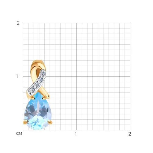 Pandantiv din aur roșu cu Cubic Zirconia Incolor, Topaz albastru