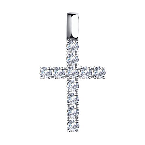 Cruce din aur alb cu pietre Cubic Zirconia Incolor