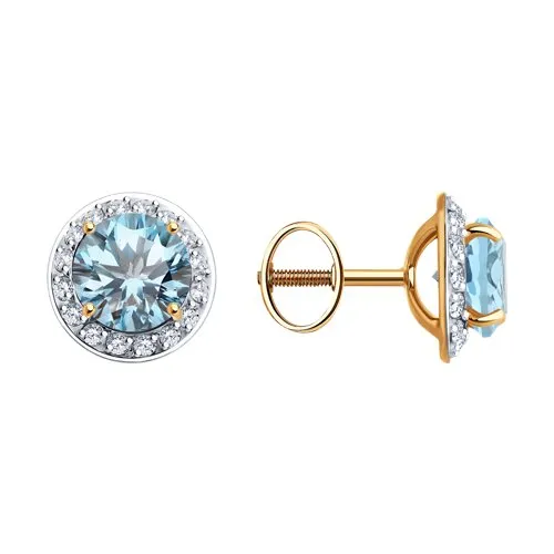 Cercei Pusete din aur roșu cu Cubic Zirconia Incolor, Topaz albastru