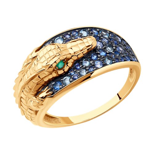 Inel din aur roșu cu pietre Cubic Zirconia Albastru, Cubic Zirconia Albastru Safir și Agat verde