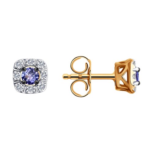 Cercei Pusete din aur roșu cu pietre Diamant, Tanzanit