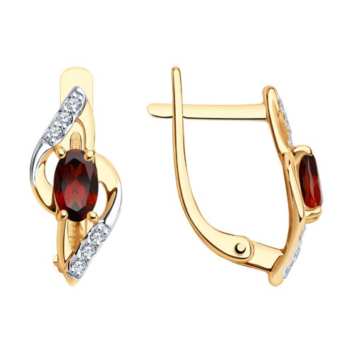 Cercei din aur roșu cu pietre Cubic Zirconia Incolor, Granat