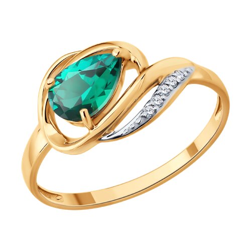 Кольцо из красного золота с камнями Бриллиант, Изумруд гидротермальный