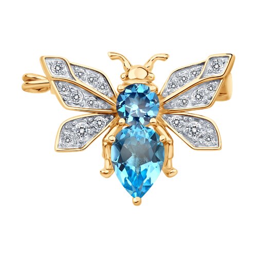 Брошь из красного золота с камнями Фианит, Топаз Swiss