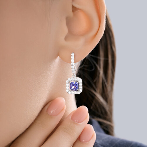 Cercei Suspendați din argint  cu pietre Cubic Zirconia Incolor, Cubic Zirconia Liliachiu