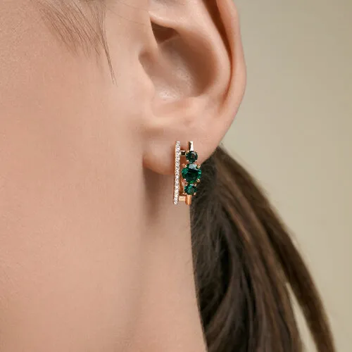 Cercei din aur roșu cu Cubic Zirconia Incolor, Smarald Hidrotermal